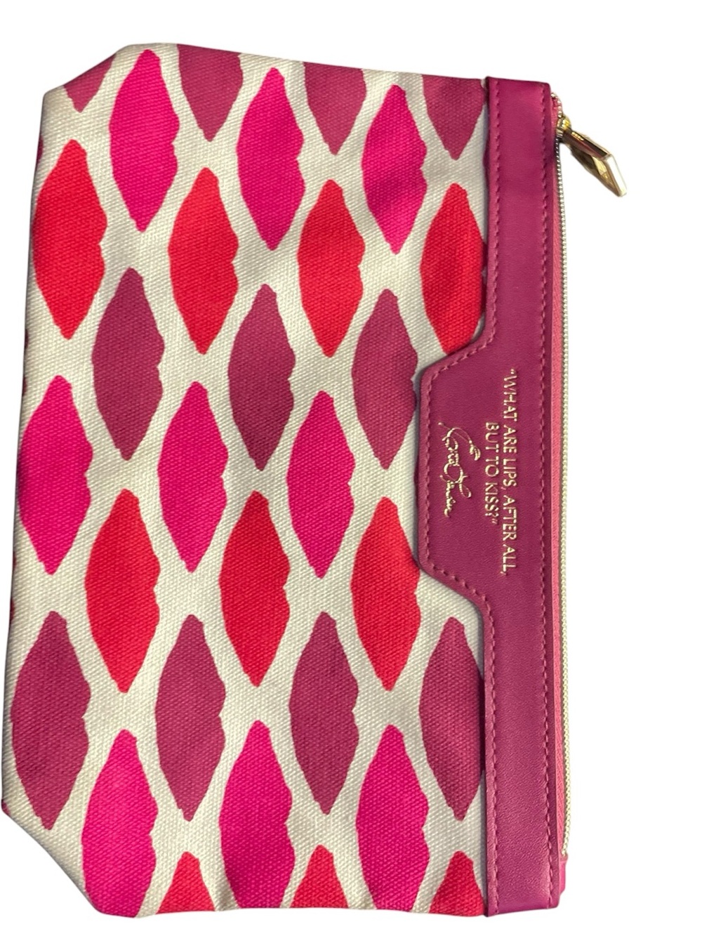 NWOT Estée Lauder Pink Lip Print Canvas Makeup Bag Pouch